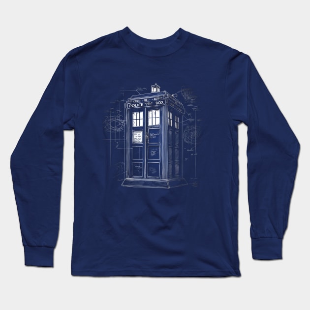 Police Phone Box Blueprint Long Sleeve T-Shirt by NeonOverdrive